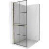 Mexen Kioto+ L, sprchová zástena Walk-In s poličkou a vešiakom 80 x 200 cm, 8mm číre sklo čierny vzor, zlatý lesklý profil,800-080-123-50-77