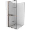 Mexen Kioto+ L, sprchová zástena Walk-In s poličkou a vešiakom 90 x 200 cm, 8mm číre sklo čierny vzor, ružové zlato profil, 800-090-123-60-77