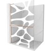 Mexen Kioto+ L, sprchová zástena Walk-In s poličkou a vešiakom 120 x 200 cm, 8mm číre sklo biely vzor, medený matný profil, 800-120-123-65-97