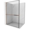 Mexen Kioto+ L, sprchová zástena Walk-In s poličkou a vešiakom 80 x 200 cm, 8mm číre sklo čierny vzor, ružové zlato profil, 800-080-123-60-70