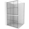 Mexen Kioto+, sprchová zástena Walk-In s poličkou a vešiakom 120 x 200 cm, 8mm číre sklo čierny vzor, biely profil, 800-120-121-20-77