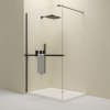 Erga Paris, sprchová zástena Walk-In 80x200 cm s poličkou a vešiakom na uteráky, 8mm číre sklo, čierny profil, ERG-V02-PARIS-080x200-CL-BK-BAR