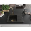 Mexen Ben, 1-komorový granitový drez 600x500x190 mm, ľavý + zlatý sifón, čierna-zlatá metalíza, 6522605000-75-G