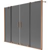Mexen Velar Duo, 2-krídlová posuvná vaňová zástena 200 x 150 cm, 8mm šedé sklo, medená matná, 896-200-000-42-65