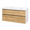 Mereo, Opto, kúpeľňová skrinka s umývadlom z liateho mramoru, 121 cm, biela/dub Riviéra, MER-CN933M