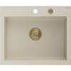 Mexen Elix, 1-korový granitový drez 600 x 500 mm, béžová, zlatý sifón, 6525601005-69-G