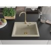 Mexen Elix, 1-korový granitový drez 600 x 500 mm, béžová, zlatý sifón, 6525601005-69-G