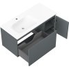 Mexen Rivel, kúpeľňová skrinka 100 cm s umývadlom Vela vľavo, 1S, 1D, drážkovaná, grafitová matná/biela matná, 91A23-10047-3-BBFF66-W23L01