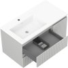 Mexen Rivel, kúpeľňová skrinka 90 cm s umývadlom Otis vľavo, 2S, 1D, drážkovaná, sivá matná/biela matná - 91A23-09047-3-BBFFF62-W18L01