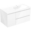 Mexen Orio, kúpeľňová skrinka 90 cm s pravým umývadlom Vela, 2S, 1D, biela lesklá, 91A13-09047-3-BBFFF00-W23P00