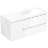 Mexen Orio, kúpeľňová skrinka 100 cm s pravým umývadlom Vela, 2S, 1D, biela lesklá, 91A13-10047-3-BBFFF00-W23P00