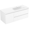 Mexen Rivel, kúpeľňová skrinka 120 cm s pravým umývadlom Vela, 2S, 1D, drážkovaná, biela matná, 91A23-12047-3-BBFFF01-W23P01