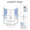 Rea Concept, sprchový kút s posuvnými dverami 90 (dvere) x 90 (dvere) x 190 cm, 5mm číre sklo, čierny profil, REA-K5478