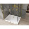 Mexen Omega, sprchovací kút s posuvnými dverami 130 (dvere) x 100 (stena) cm, 8mm číre sklo, zlatý profil + slim sprchová vanička 5cm, 825-130-100-50-00-4010