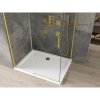 Mexen Omega, sprchovací kút s posuvnými dverami 130 (dvere) x 100 (stena) cm, 8mm číre sklo, zlatý profil + slim sprchová vanička 5cm, 825-130-100-50-00-4010
