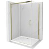 Mexen Omega, sprchovací kút s posuvnými dverami 130 (dvere) x 100 (stena) cm, 8mm číre sklo, zlatý profil + slim sprchová vanička 5cm, 825-130-100-50-00-4010