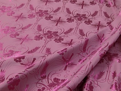 Ecclesiastical brocade 160 50749 Cross with grain cob pink