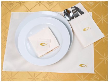 Tablecloth Ospen place setting 30x40 set 2 pcs FISH SYMBOL cream/gold