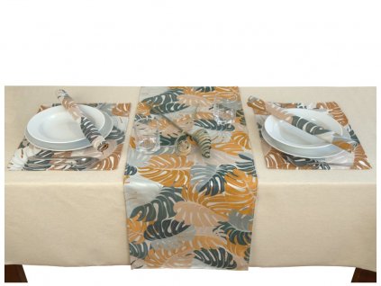 Tablecloth brocade 37x140 MONSTERA ivory