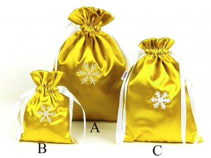 Gift bag PESh satin gold with snowflake embroidery