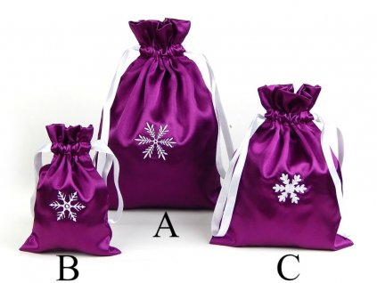 Gift bag PESh satin dark fuchsia with snowflake embroidery
