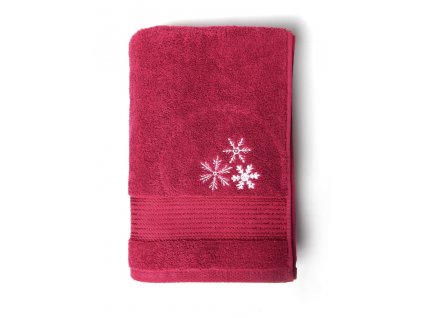 Towel 50x100 burgundy/embroidery FLAKES white