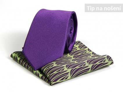 Set Kravata ČH 7 cm fialová +Kapesníček PESh 400 stébla zelená