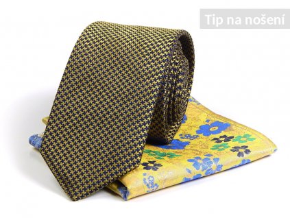 Set kravata ČH modrá/zlatá+ Kapesníček ČH žlutá/modrá