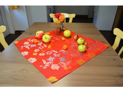 Tablecloth Ondrit 66x66 Butterflies red / st. blue