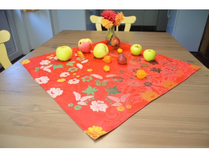 Tablecloth Ondrit 66x66 Butterflies red/green