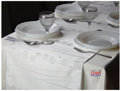 Tablecloth Odaska 40x140 meadow flowers white