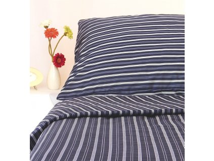 Cotton bedding set 70x90+140x200 STRIPE dark blue