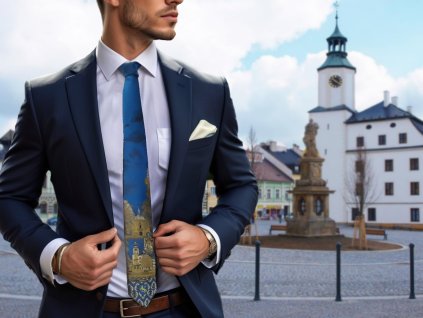 Tie PESh 8 cm with Rýmařov motif royal blue