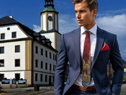 Tie PESh 8 cm with Rýmařov motif, red
