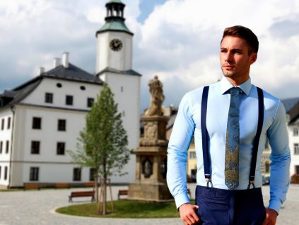 Tie PESh 8 cm with Rýmařov motif light blue