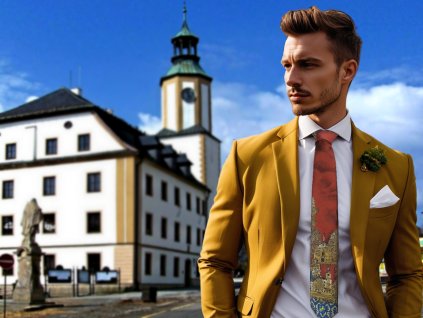 Kravata PESh 8 cm s motivem Rýmařov rezavá