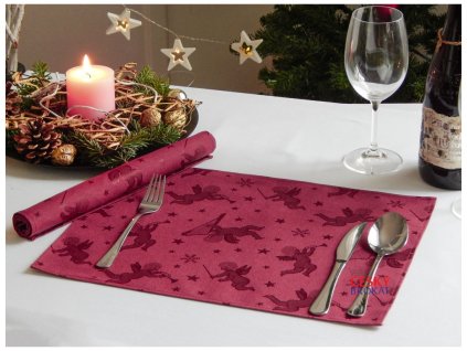 Tablecloth Odaska place setting 30x40 set of 2 pieces angel reverse burgundy