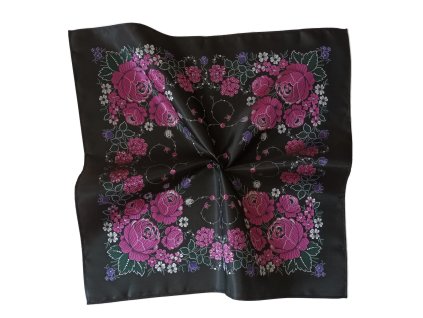 Folklore scarf Ondrit Vsh 76x76 HYDRANGEA WITH WHIPS black