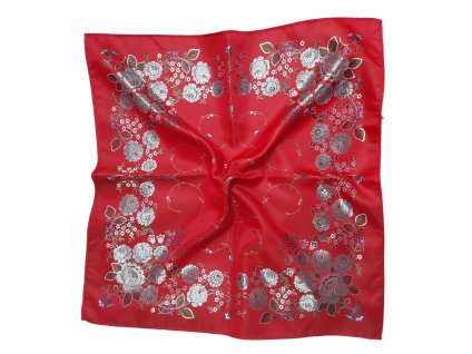 Folklore scarf Ondrit Vsh 76x76 BELLFLOWERS red