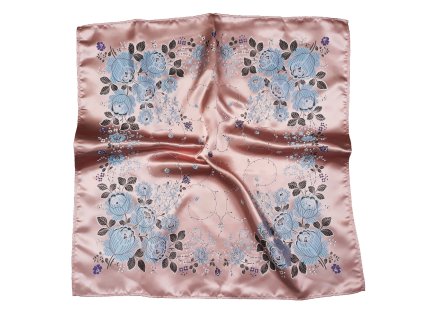 Folklore scarf Ondrit Vsh 76x76 BOUQUET WITH WHIPS salmon