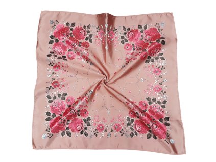 Folklore scarf Ondrit Vsh 76x76 BOUQUET WITH WHIPS salmon