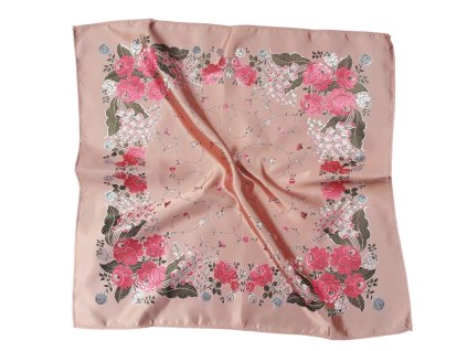 Folklore scarf Ondrit Vsh 76x76 LILY OF THE VALLEY salmon