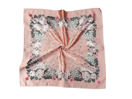 Folklore scarf Ondrit Vsh 76x76 LILY OF THE VALLEY salmon