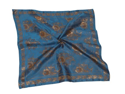 Folklore scarf Ondrin VSh 76x76 WINE LEAF WITH WHIPS petrol