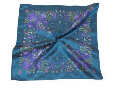 Folklore scarf Ondrit VSh 76x76 BOUQUET WITH WHIPS petrol