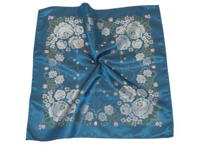 Folklore scarf Ondrit VSh 76x76 HYDRANGEA WITH WHIPS petrol