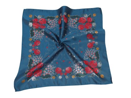 Folklore scarf Ondrit VSh 76x76 LILY OF THE VALLEY petrol