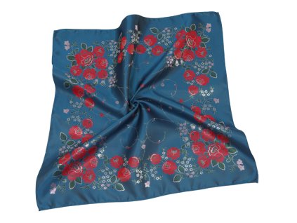 Folklore scarf Ondrit VSh 76x76 BELLFLOWERS petrol