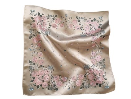 Folklore scarf Ondrit 76x76 BELLFLOWERS cappuccino