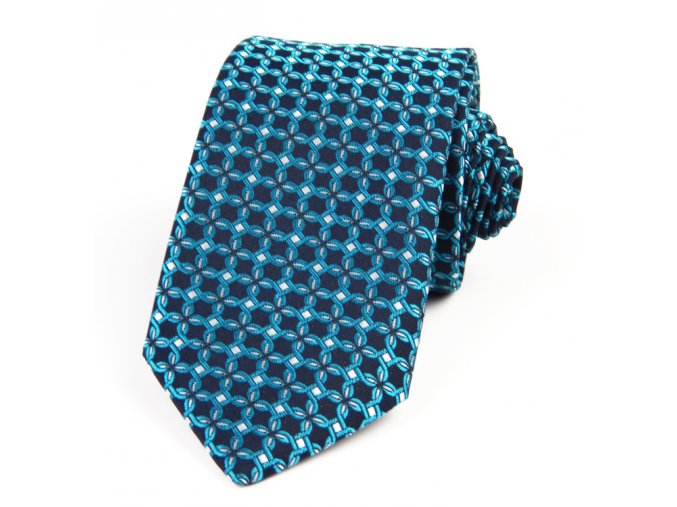 51401472 kravata zakar geometrie modra tyrkys